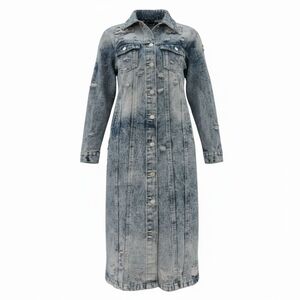 Y2K Acid Wash Denim Jacket Dress Size M Distressed 90s Gruge Hippie Festival
